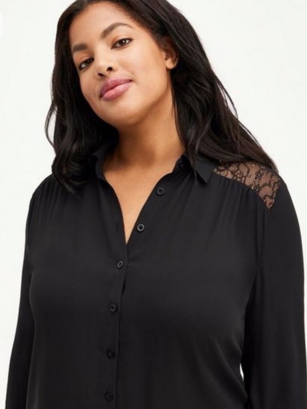 Torrid Sz 6 Georgette Lace Trim Drop Shoulder Button-Up Shirt